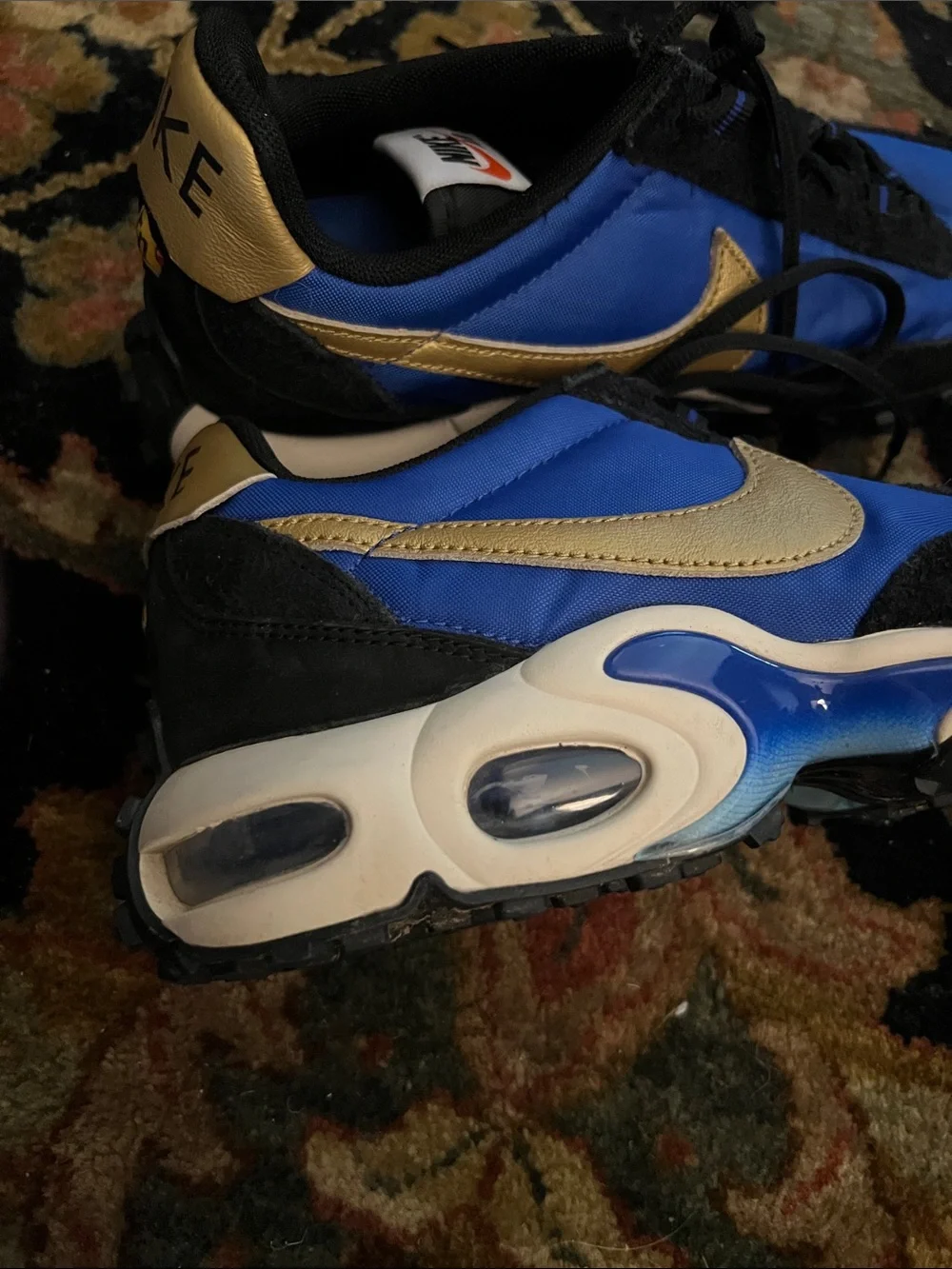 Nike Air Max Waffle Racer SP Royal Blue Sneakers with Gold Swoosh Mens 8